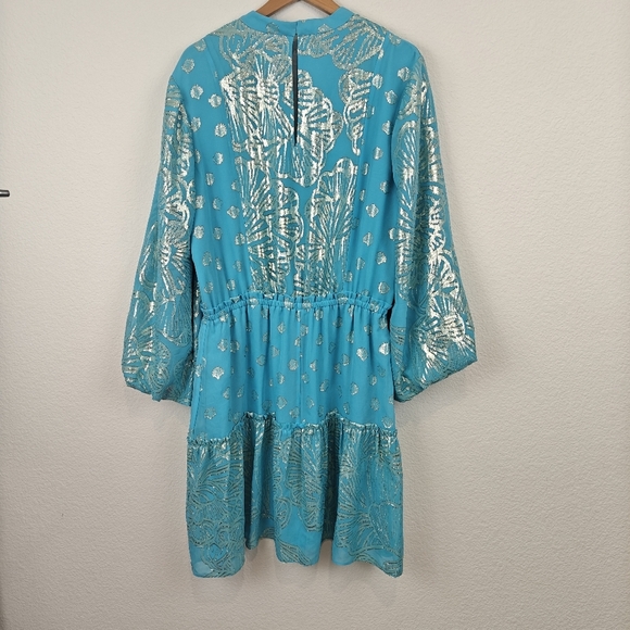 Lilly Pulitzer Nwot Joella Silk Mini Long Sleeve Metallic A Line Bermuda Blue 14 - Picture 11 of 16